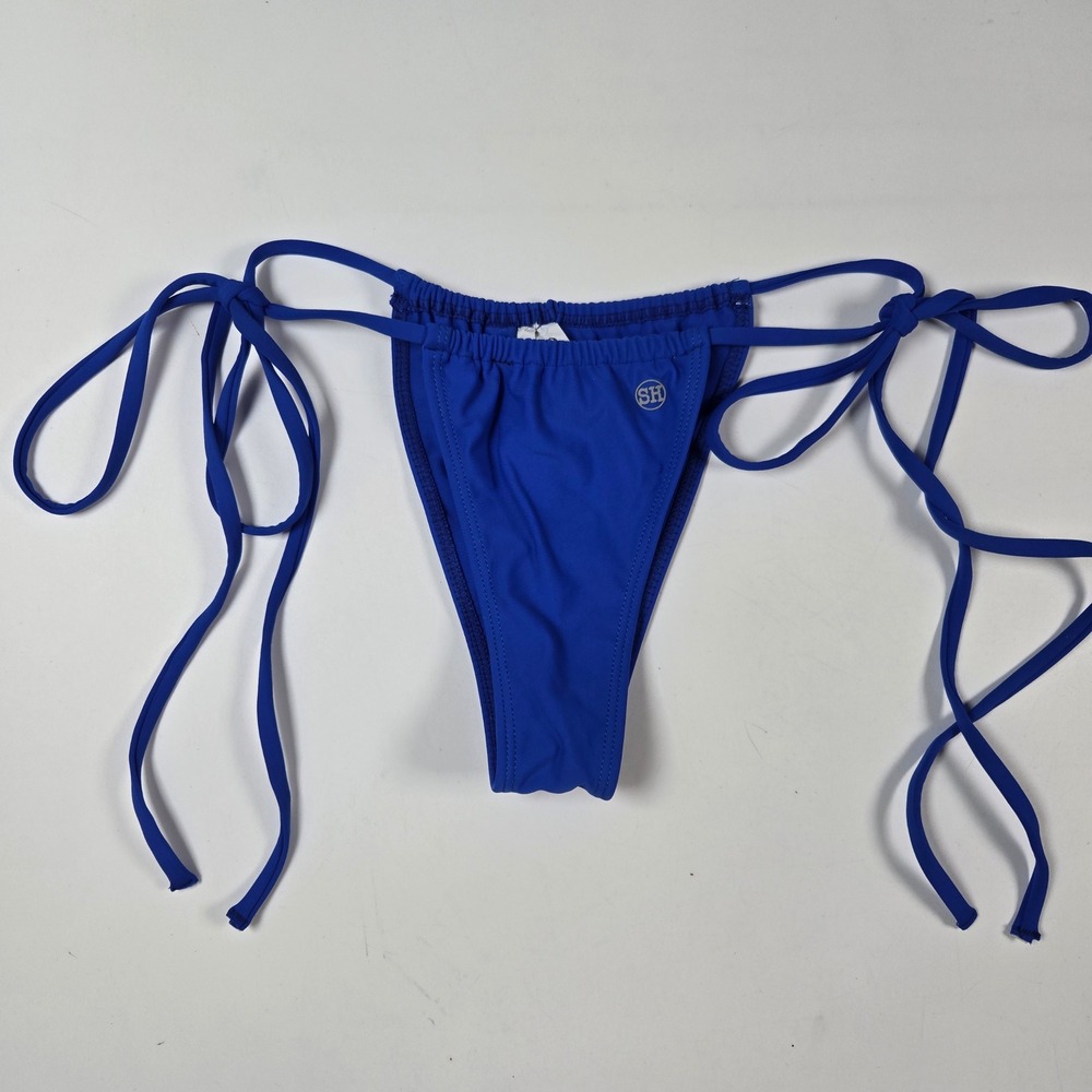 Salty Honey Bikini Bottoms Womens S Royal Blue Side Tie High Cut Cheeky Swimwear